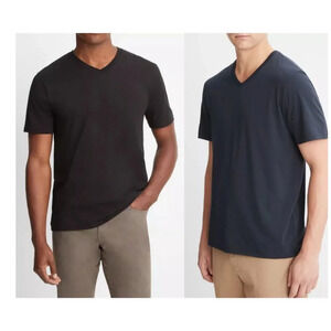 TWO Vince t-shirts Pima Cotton V-Neck2 Piece Bundle Black and Blue 21410